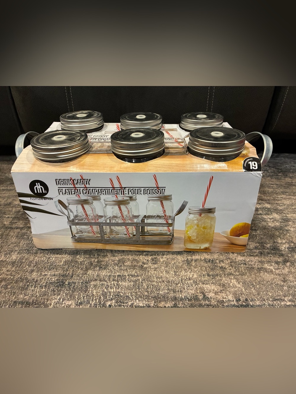 Mason Jar Drink Caddy Set with Lids and Straws - Clear Glass